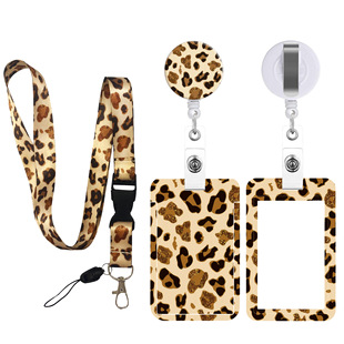 Amazon Spot Leopard Card Sleeve Lanyard Easy Pull Buckle Easy Pull uv Push Pull Card Sleeve Nurse Scroll Badge