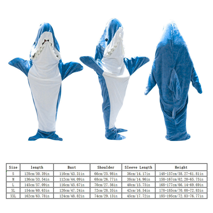 Cross-border cartoon shark sleeping bag animal one-piece pajamas flannel shark home wear one-piece shark autumn and winter sleeping bag