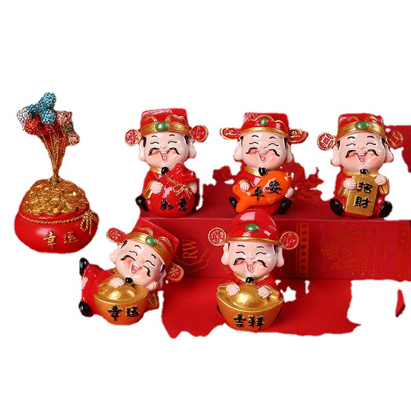 2023 God of Wealth Resin Crafts Car Ornaments Baking Cake Decoration Cute God of Wealth Happy Birthday Decoration