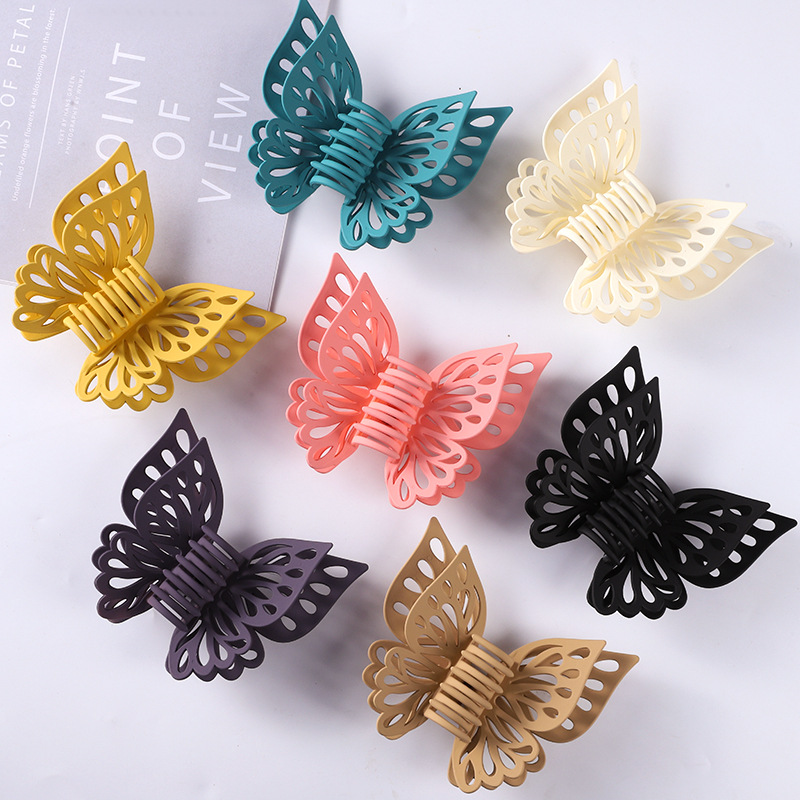 Korean style hair accessories hollow double layer butterfly hair claw clip candy color frosted butterfly clip all-match ponytail hair claw