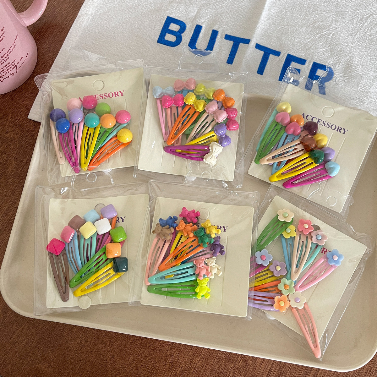 10 Pack Cute Color Bean BB Clip Girl Heart All-match Flower Bow Hairpin Candy Color Hair Accessories_voghion.com