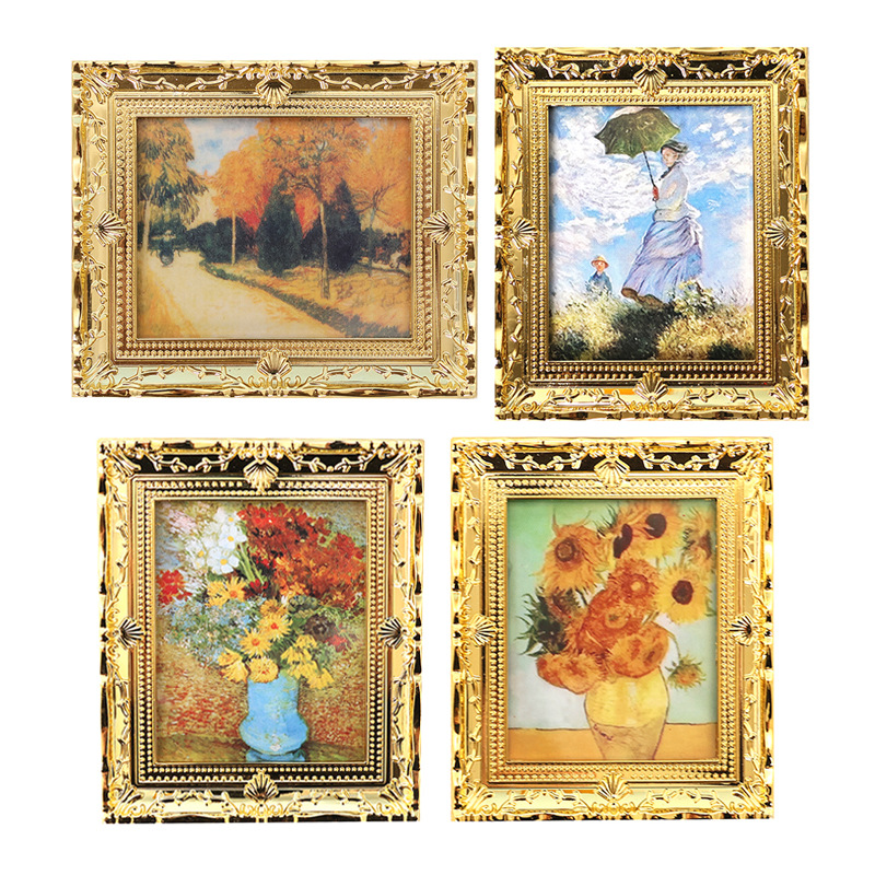 mini Miniature simulation oil painting mini Dollhouse decoration accessories photo frame famous painting ob11 toy decoration 1:12