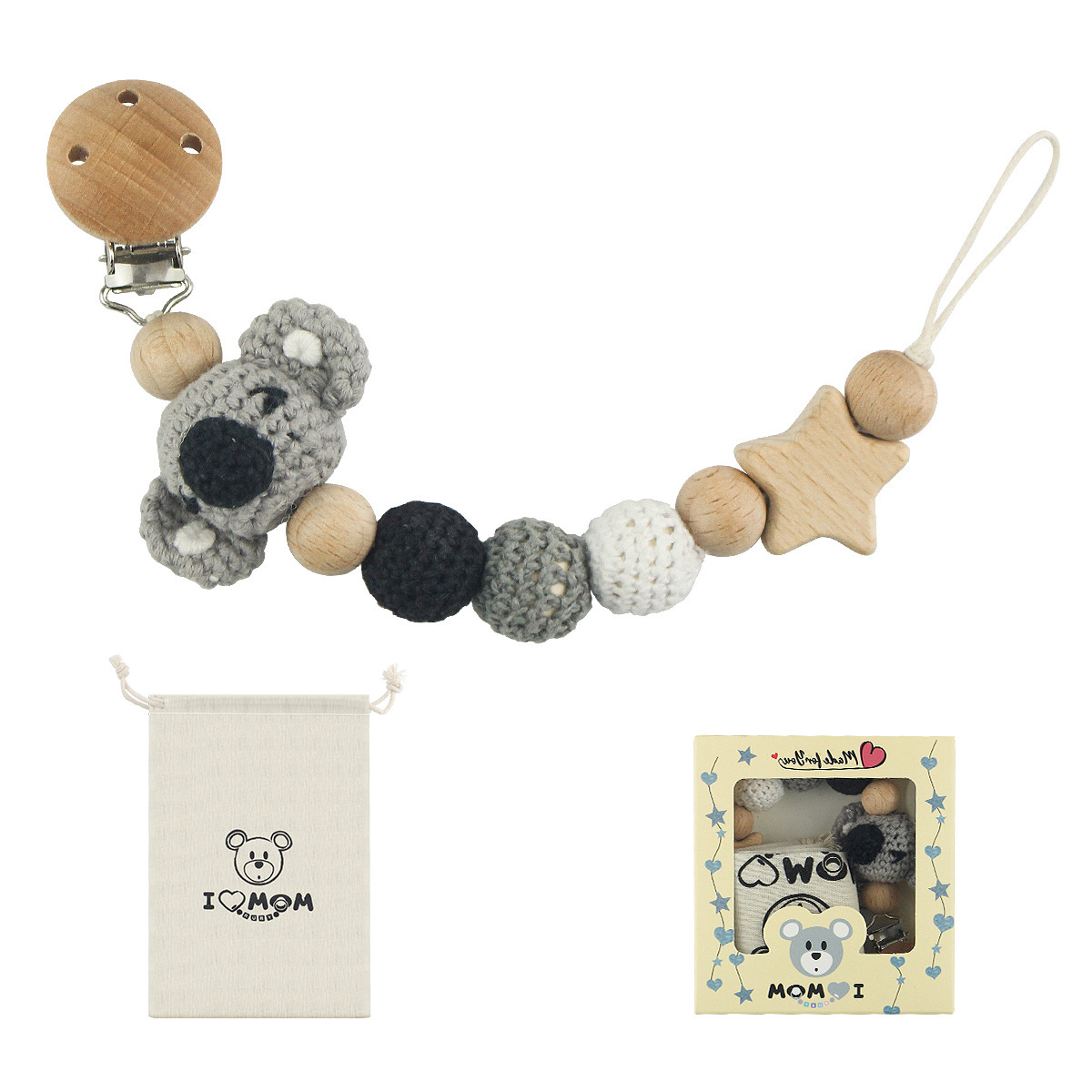 Amazon new cartoon animal diy pacifier chain baby tooth glue lanyard baby soothing silicone glue pacifier clip