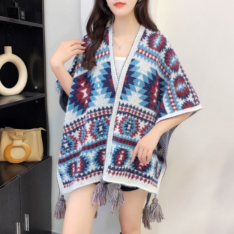 New Yunnan Tourism Ethnic Style Cape All-match Double-sided Solid Color Warm Scarf Women's Cloak Thickened