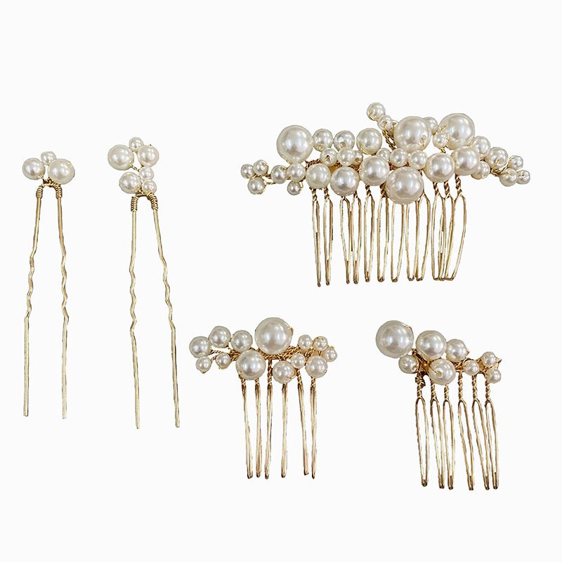 5 pcients suit New European and American Big Pearl Hair Bridal Hairpin Hair Comb Hair Plug Hand Design Wedding Headwear Hair Accessories