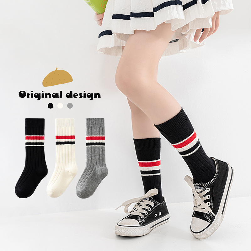 22 autumn and winter new children's socks women's stripes knee-length preppy style calf socks cotton socks for boys and girls
