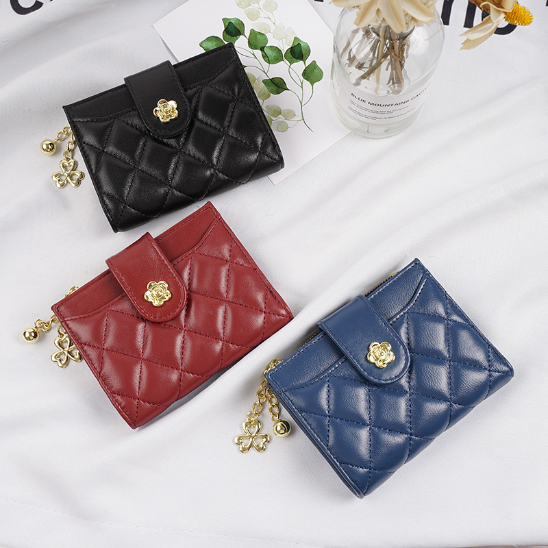 European and American Wallet Short Women's Fashionable Camellia Folding Wallet Multi-Card Soft Sheepskin Zipper Wallet
