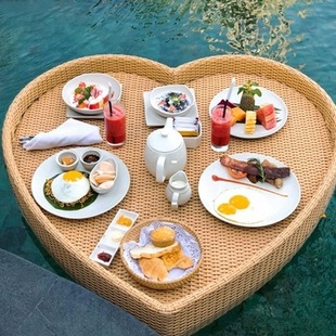 Swimming Pool Hot Spring Floating Breakfast Fruit Beverage Floating Tray Hotel Homestay Water Internet Red Rattan Basket Dining Basin