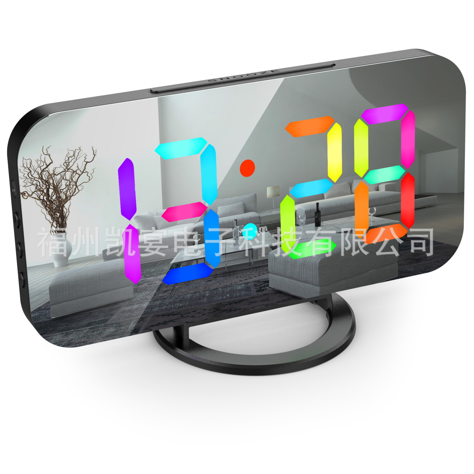 2023 Amazon cross-border new RGB colorful large screen display electronic clock dual USB smart mirror alarm clock