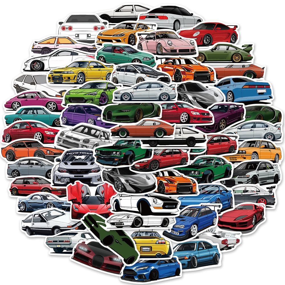 50 cartoon JDM car graffiti stickers racing sports car stickers decoration motorcycle luggage waterproof stickers