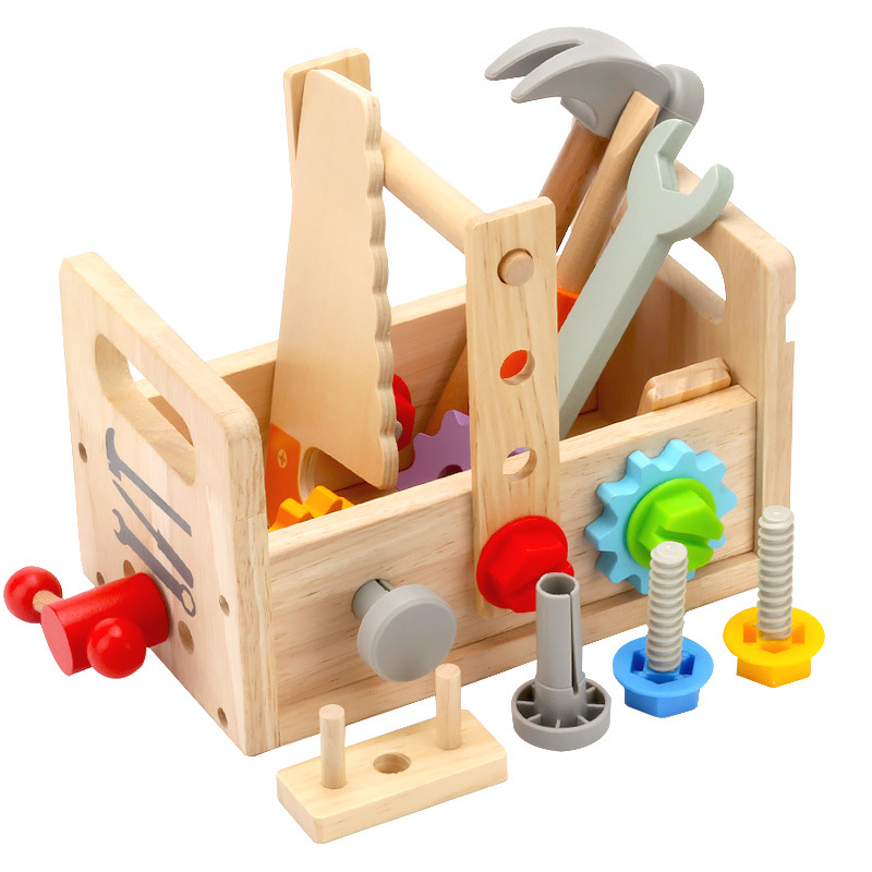 cpc Children's Wooden Portable Toolbox Play Toy Kindergarten Baby Early Education Screw Mother Repair Box