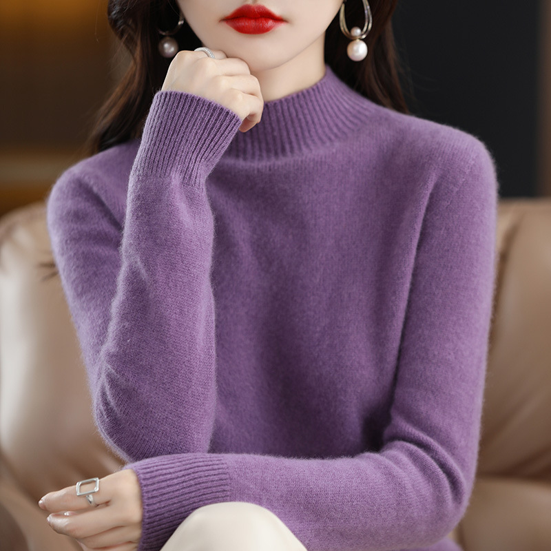 One-Line Readymade Sweater Women's Half-High Collar Base Shirt Top 2022 Autumn and Winter Seamless Solid Color Sweater for Women
