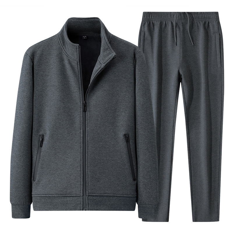 Autumn and winter new 95 cotton men's casual suit fleece-lined thickened thin sports jacket trousers two-piece wholesale