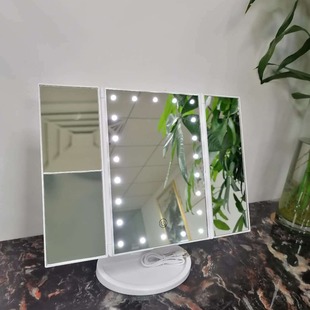 Cross-border new cosmetic mirror desktop LED lamp three-sided folding intelligent light mirror with lamp logo wholesale