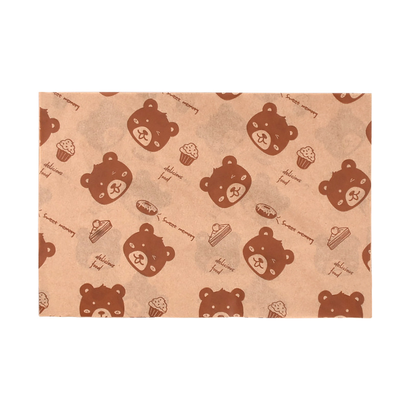 Baking brown bear pad paper printing oil-proof paper fried snack chips plate pad paper Hamburger paper sandwich wrapping paper