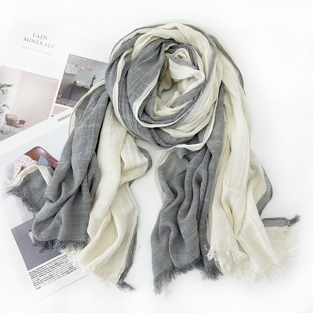 Cross-border Autumn and Winter New Cotton and Linen Scarf Women's Silk Scarf Color-matching European, American, Japanese and Korean Style Plain Mori Women's Foreign Trade Scarf