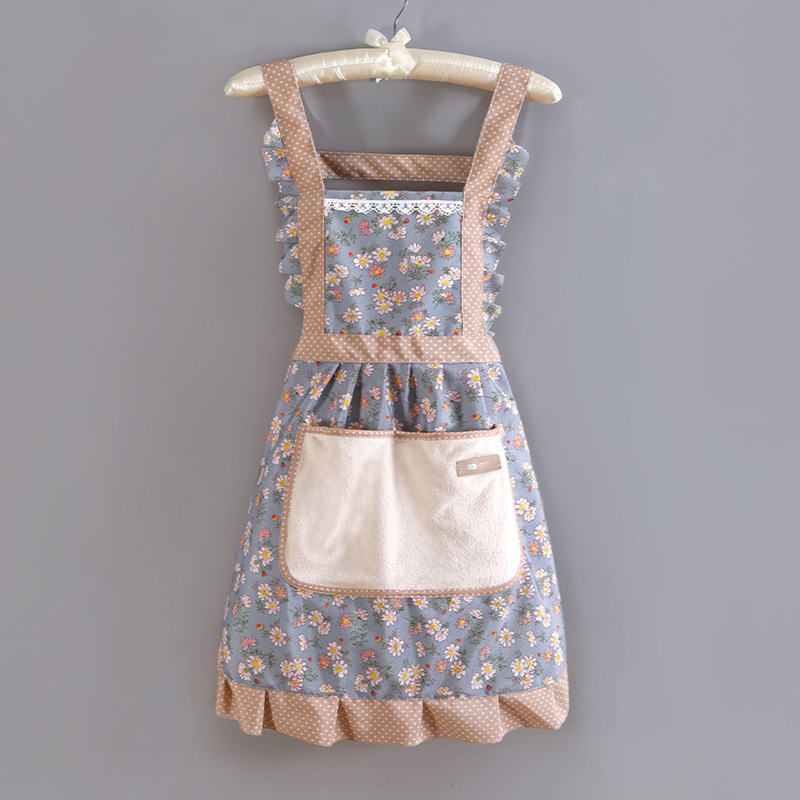 Canvas Cotton Apron Kitchen Household Wipe Hand Strap Pure Cotton Women's 2023 New Style Western Style Internet Celebrity Princess Cooking