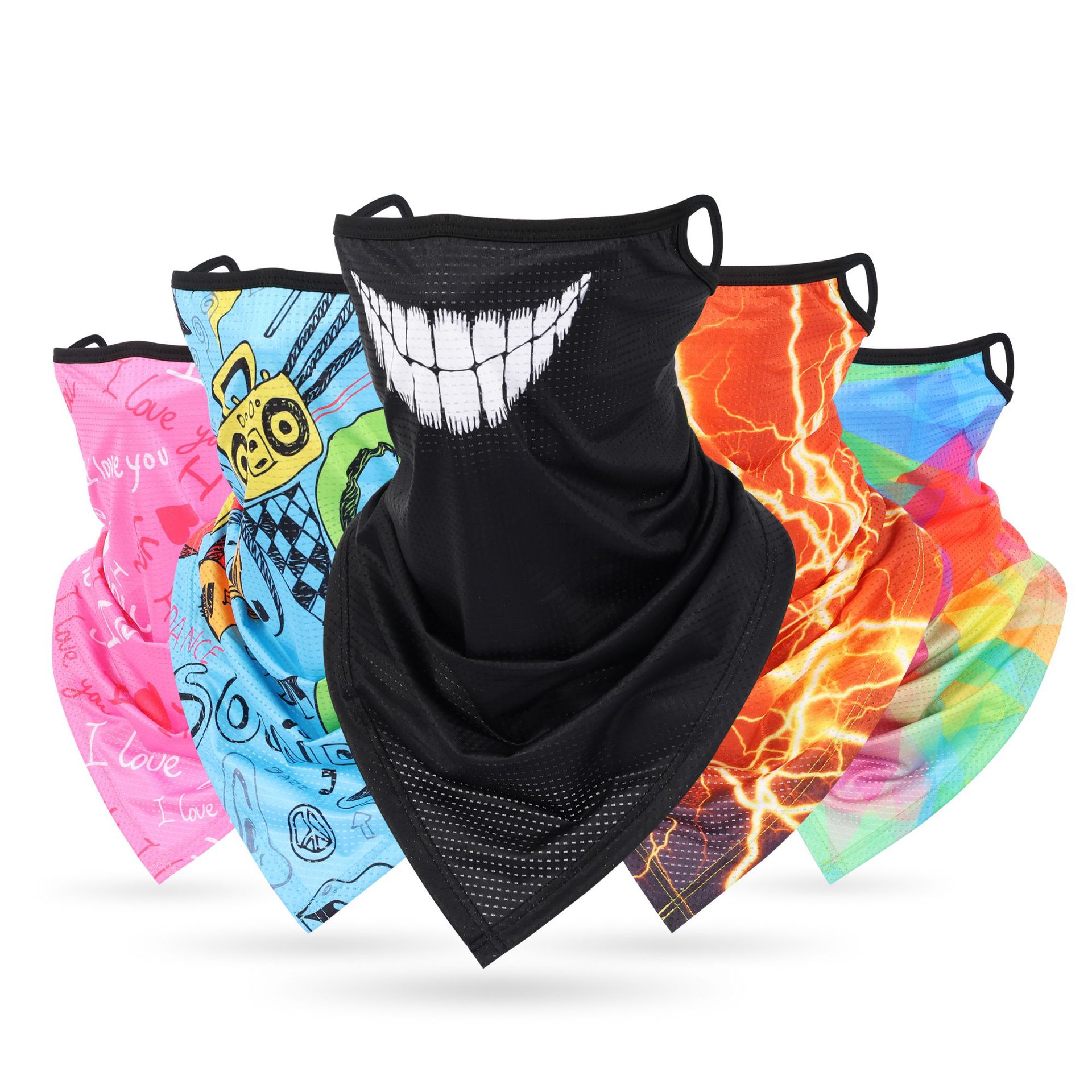 Hanging Ear Triangle Towel Ice Silk Mesh Breathable Neck Set Outdoor Riding Mask Summer Fishing Sunscreen Face Towel Scarf