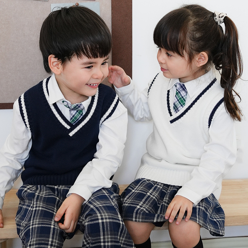 Autumn and winter plus velvet children's baby school uniform cotton sweater vest boys and girls knitted vest wholesale