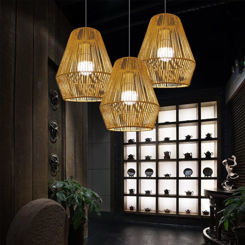 Lampshade Factory Hand-woven Lampshade Paper Rope Lampshade Homestay Cafe Chandelier Decorative Lampshade Crafts Lampshade