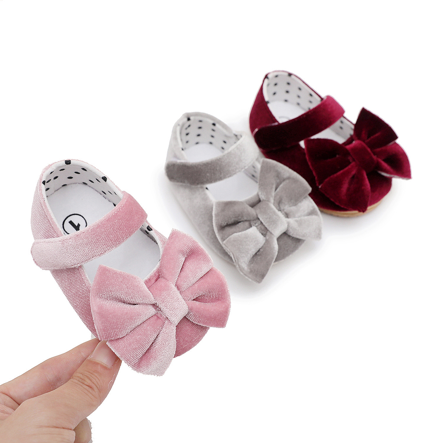 New velvet bow baby toddler shoes, non-slip toddler shoes, fashionable velvet children's shoes