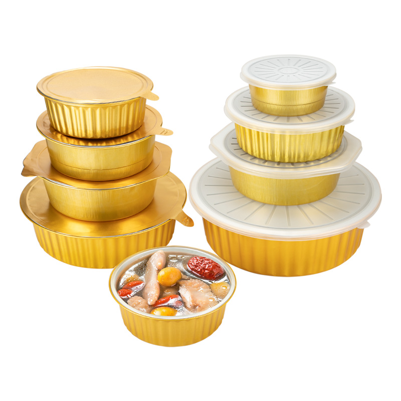 Trumpet Golden Tin Paper Round Bowl Wrinkle-free Thickened Aluminum Foil Box Barbecue Boiled Maocai Take-out Packing Box Lobster Box