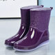 Jelly Non-slip Thickened Rain Boots Women's Summer Outerwear Plastic Rubber Shoes Wear-resistant Rain Boots Short Tube Fashionable Waterproof Shoes Overshoes