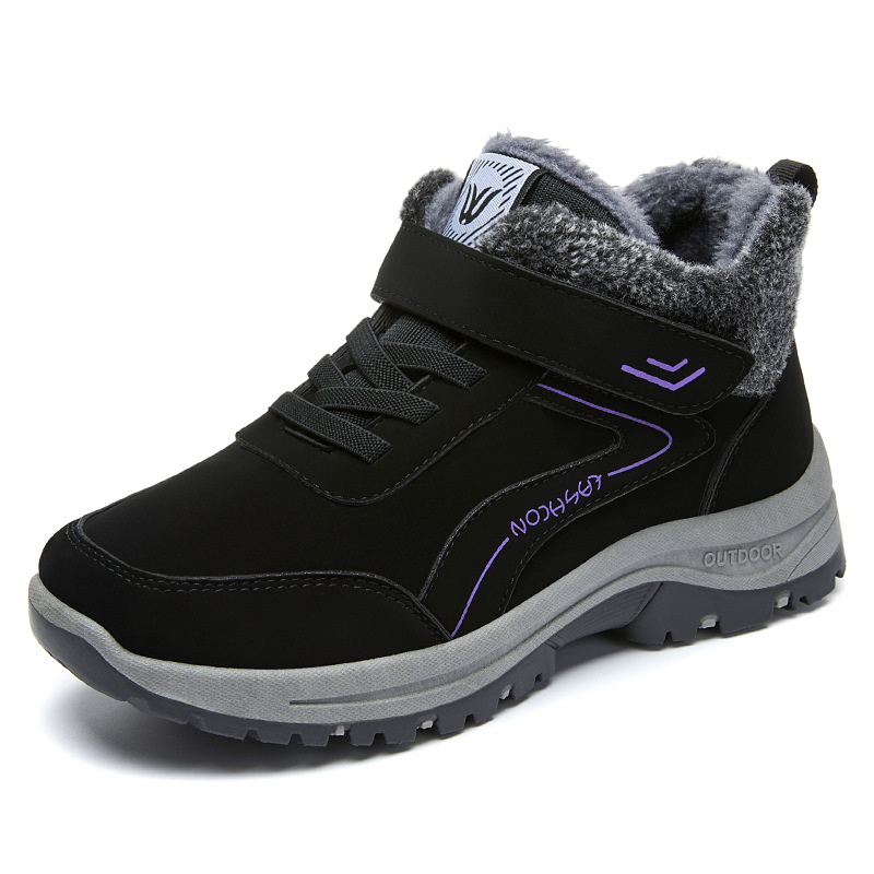 Snow boots women's winter new fleece-lined thickened women's short boots middle-aged and elderly mountaineering walking women's shoe leather boots wholesale