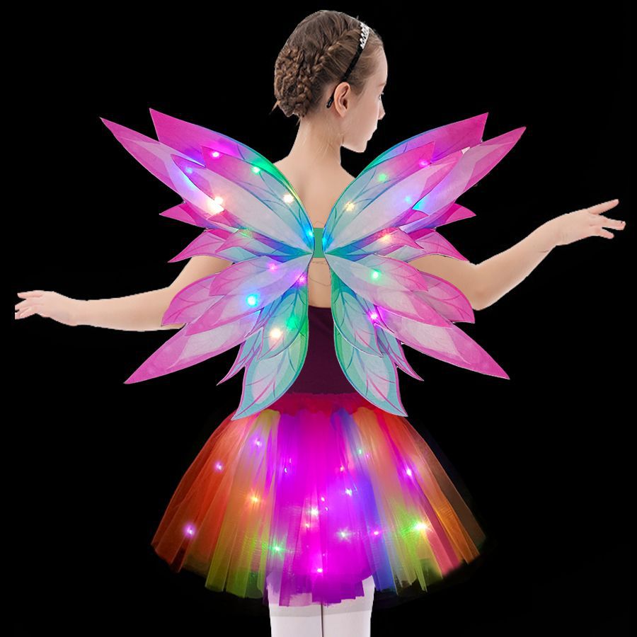 New Flower Fairy Luminous Wings Props Elf Back Decoration Princess Skirt Little Magic Fairy Suit Girl Festival Jointly