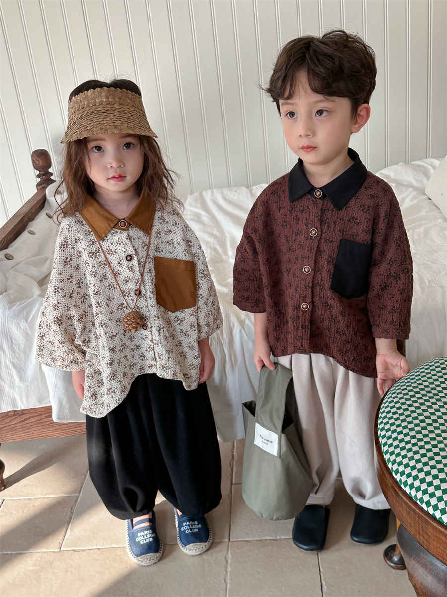 Jiaye children's 2024 spring new children's solid color bloomers for boys and girls Mori Western style casual cropped pants