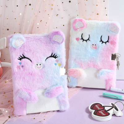 Cartoon cat with lock Plush diary children's gift little princess with lock notebook student girl hand book