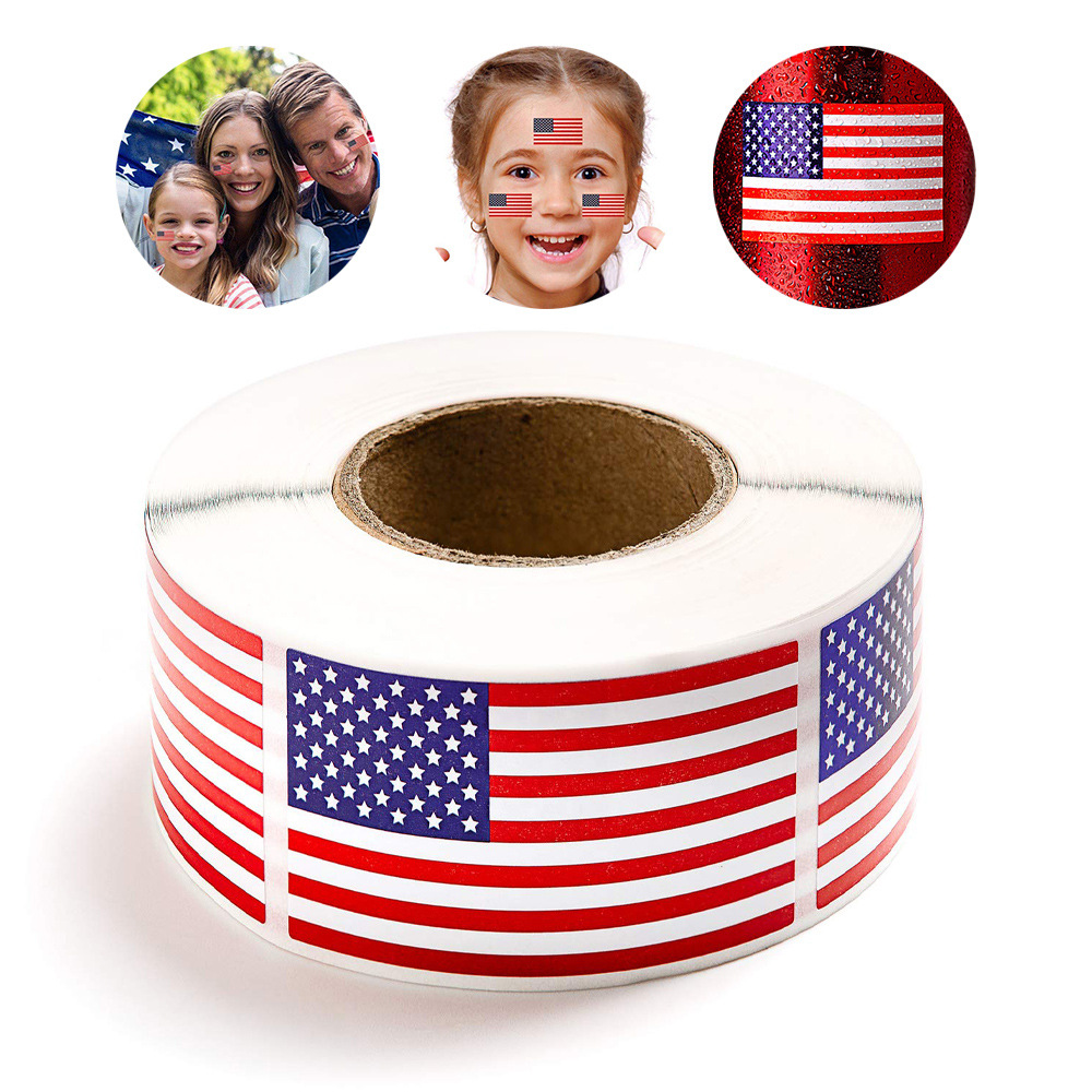 250/roll 1.22*2 inch roll American flag sticker patriotic sticker children car sticker self-adhesive 