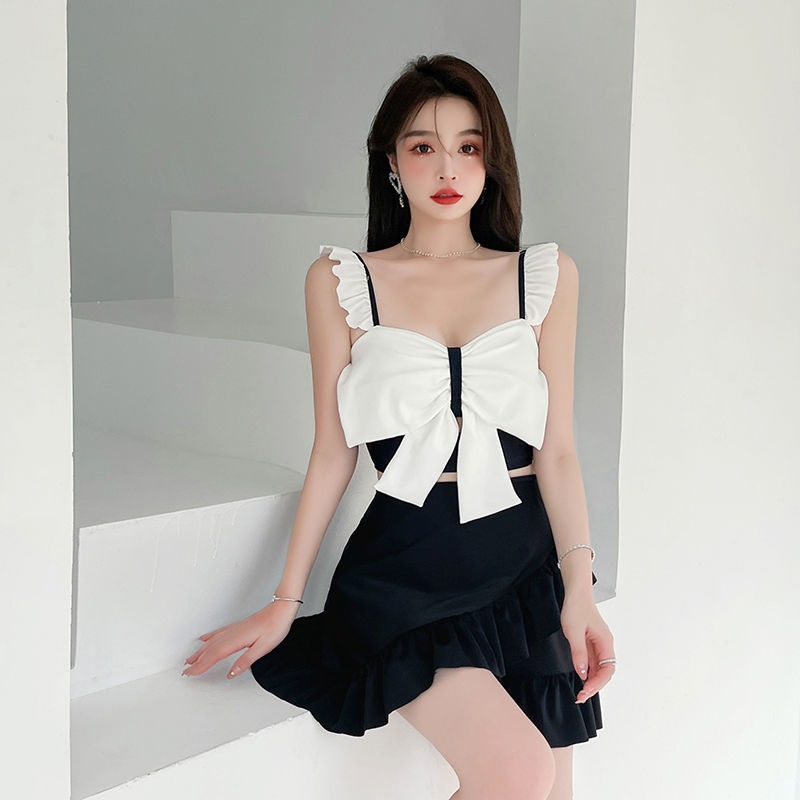 2023 New Internet Celebrity ins Pure Desire Sexy Belly Covering Slimming High Waist Split Skirt Hot Spring Swimsuit Biji