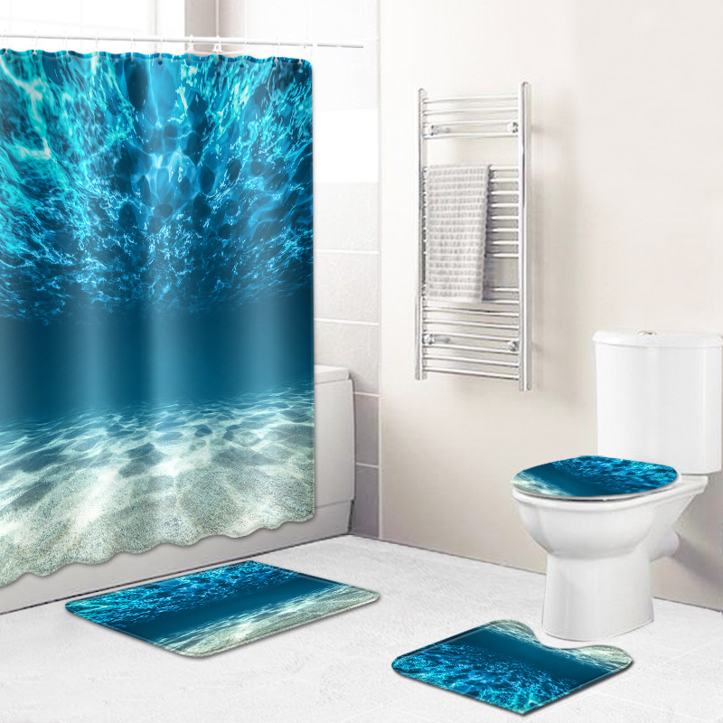Cross-border explosions ocean bathroom waterproof shower curtain toilet mat set bedroom tapestry Amazon wish hot 02