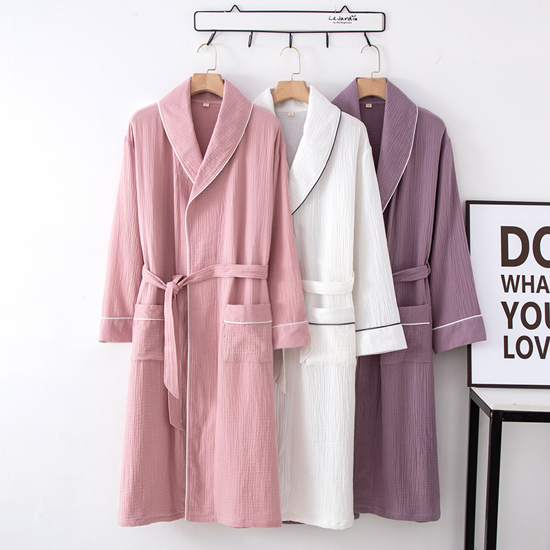 Pajamas Men and Women's Cotton Gauze Nightgown Bathrobe Home Clothes Couple's Crepe Crepe Texture Yarn for Hotel and Beauty Salon