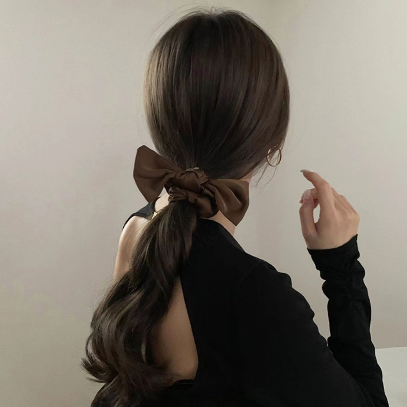 Simple Satin Solid Color Bow Ribbon Large Intestine Hair Ring Adult Temperament High-grade Solid Color Satin Bowel Ring Women