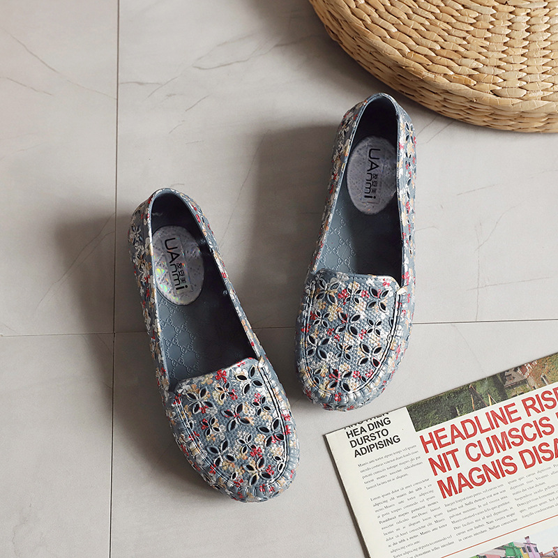 Youanmei Sandals Women's Mom Shoes Low-top Shallow Mouth Printed Flat Heel Flat Shoes Soft Sole Beach Shoes Summer Foreign Trade Shoes