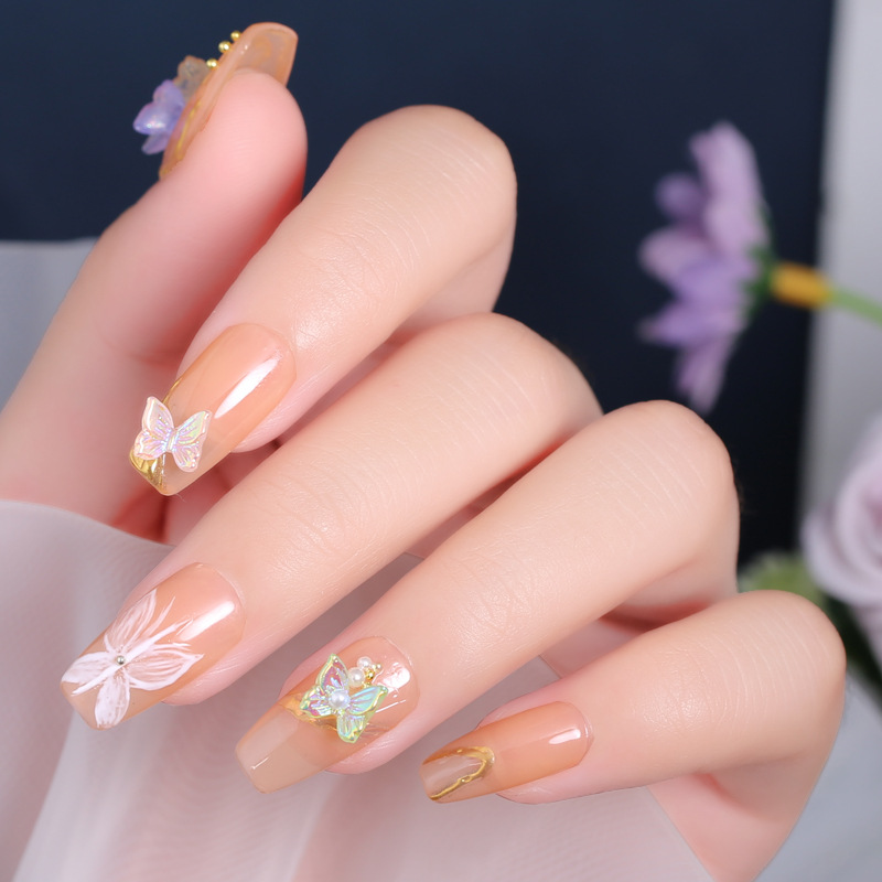 Japanese online celebrity new manicure butterfly jewelry 3D three-dimensional magic Aurora candy color resin nail decoration butterfly