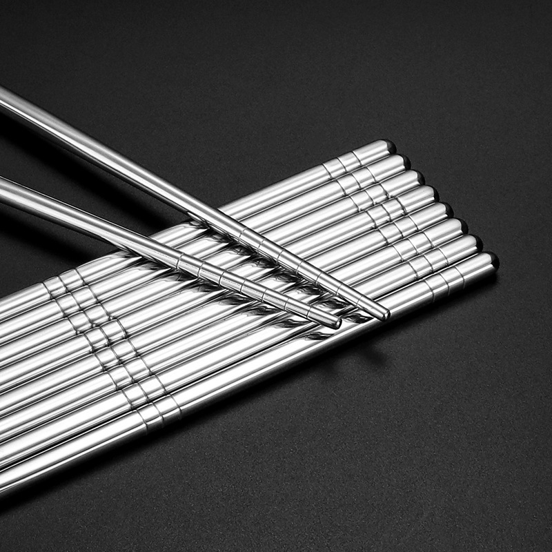 304 Square Stainless Steel Chopsticks Household Non-slip Personalized Kitchen Insulated Hollow Korean Style Chopsticks Household Chopsticks