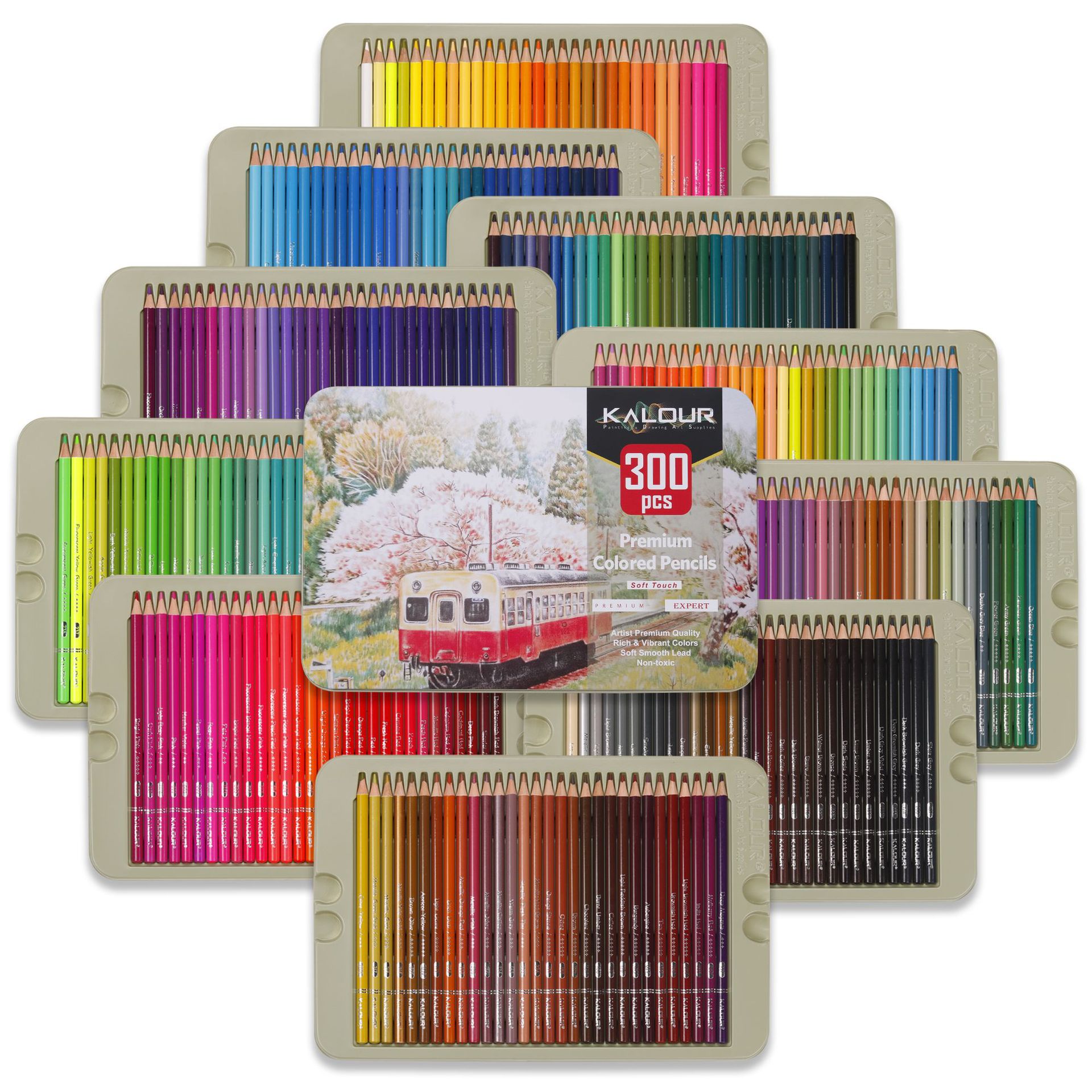 New product KALOUR300 colored iron box colored pencil set art graffiti oily colored lead painting set