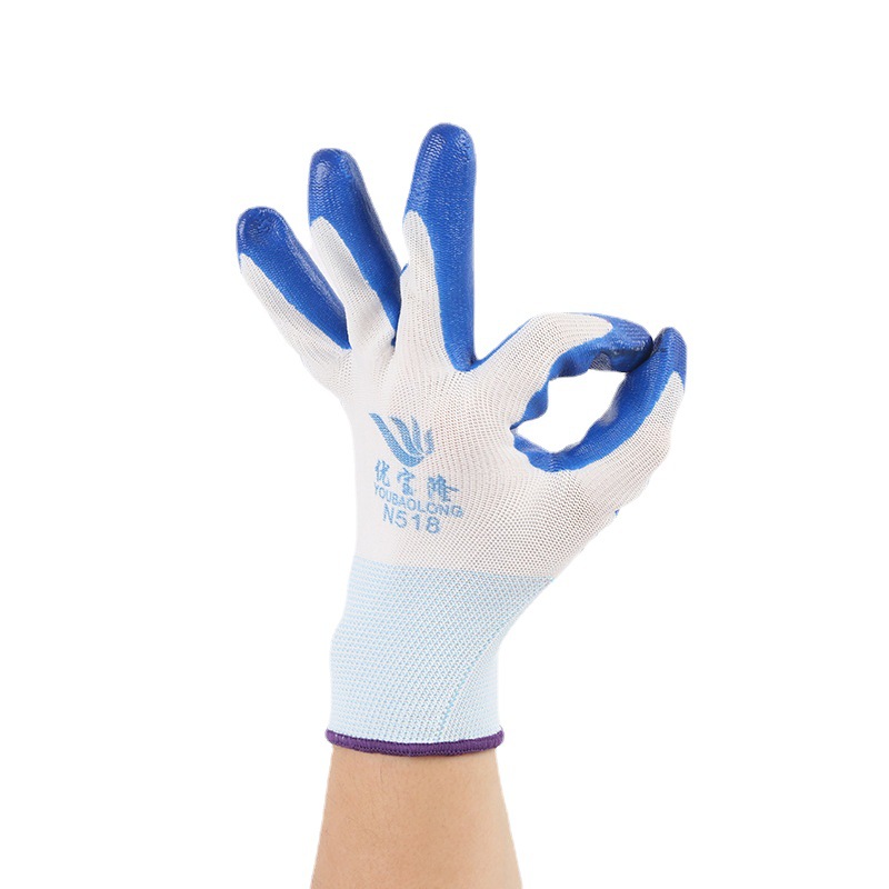Wholesale labor protection fixed-eye work dipping work Ding Qing gloves wear-resistant non-slip thickened nitrile Labor rubber gloves