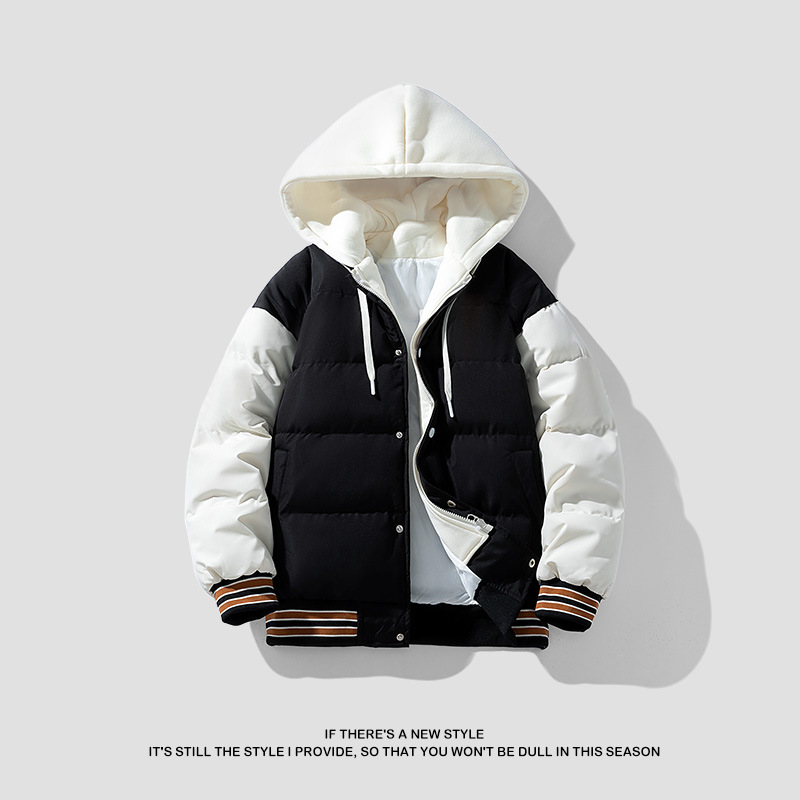 Cross-border Explosions Cotton-padded Jacket Men's Winter Youth Thickened Down Cotton-padded Jacket Hooded Fake Two-piece Fashionable Cotton-padded Jacket for Men