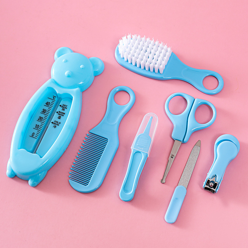 English packaging baby care 7 piece set baby water thermometer combination suit baby safety nail clippers comb brush
