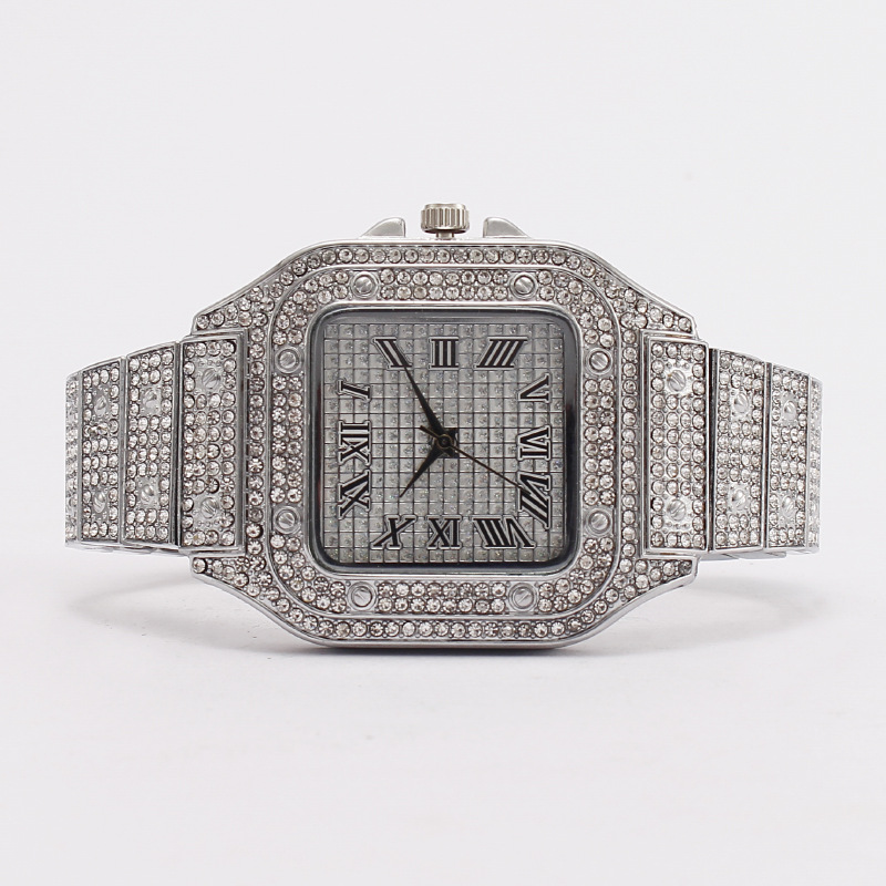 Foreign trade cross-border explosions square gypsophila rhinestone wrist watch quartz watch men's full diamond manufacturers wholesale watches