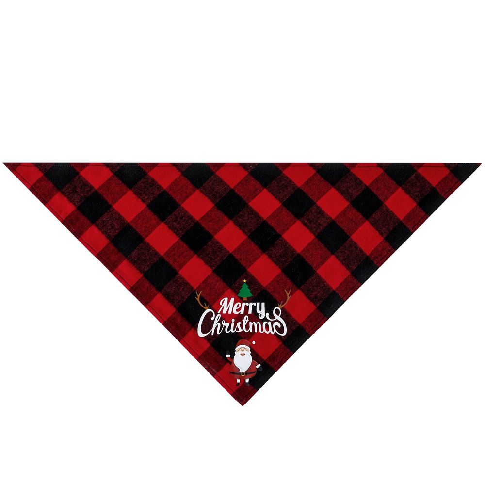New Christmas pet cotton red black green black plaid pet dog saliva towel single Plaid triangle scarf