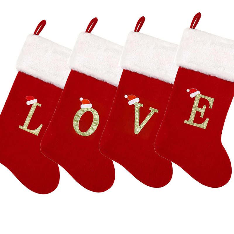 Large Christmas socks Christmas decorative embroidered letter knitted Christmas socks letter socks Christmas pendant gift bag