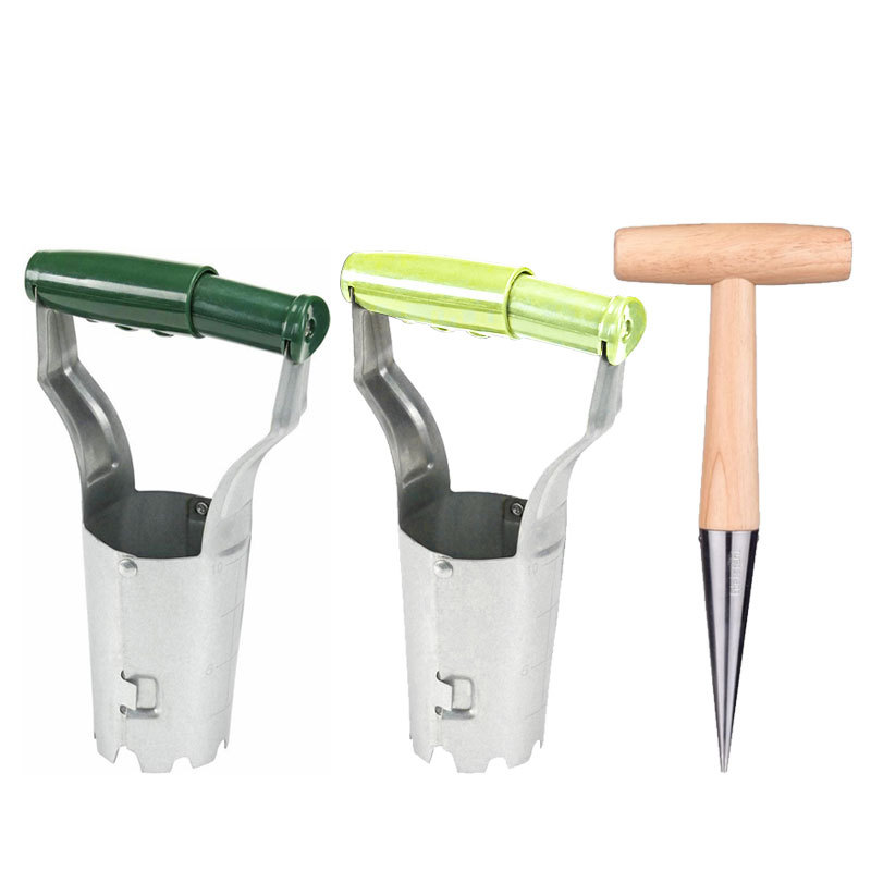 Cross-border stainless steel seeder soil digger gardening wooden handle hole transplanting seedling flower cutting tool seedling seeding Seeder