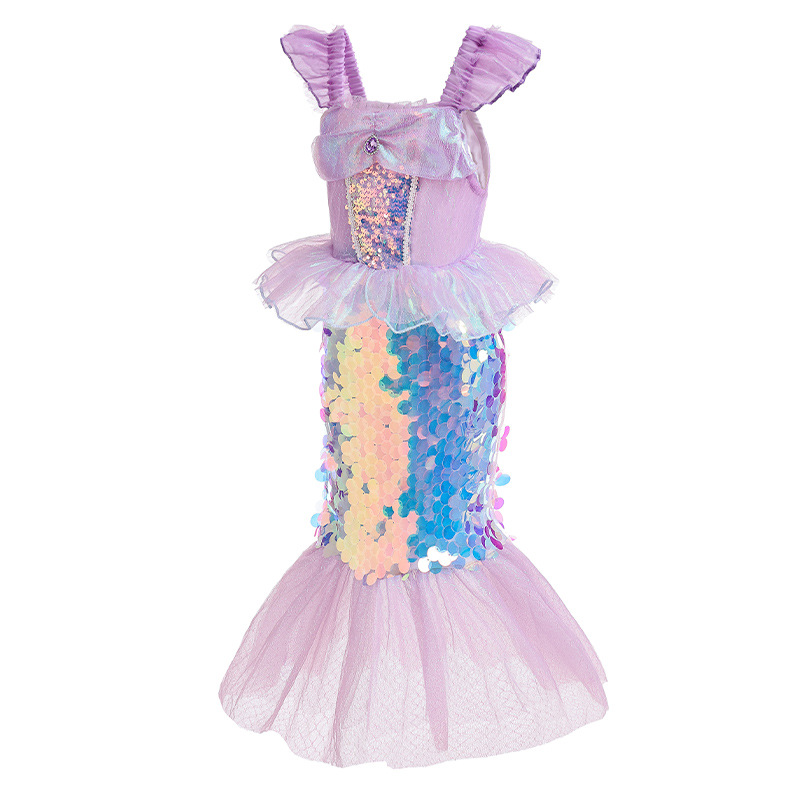 Girls Mermaid Ariel Princess Dress Sequin 2024 New Mermaid Ji Fishtail Dress Western Style Dress