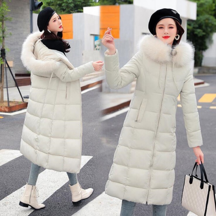 European station 2024 winter new detachable cap cotton-padded women's mid-length knee-high padded down cotton-padded jacket women's coat
