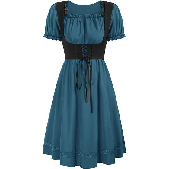 z Amazon Hot Sale Vintage Renaissance Square Collar Short Sleeve dress Victorian Pastoral cosplay Dress